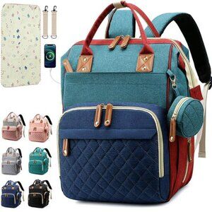 Large Diaper Bag Backpack Travel Baby Bag with Pad 16 Pockets Unisex for Mom